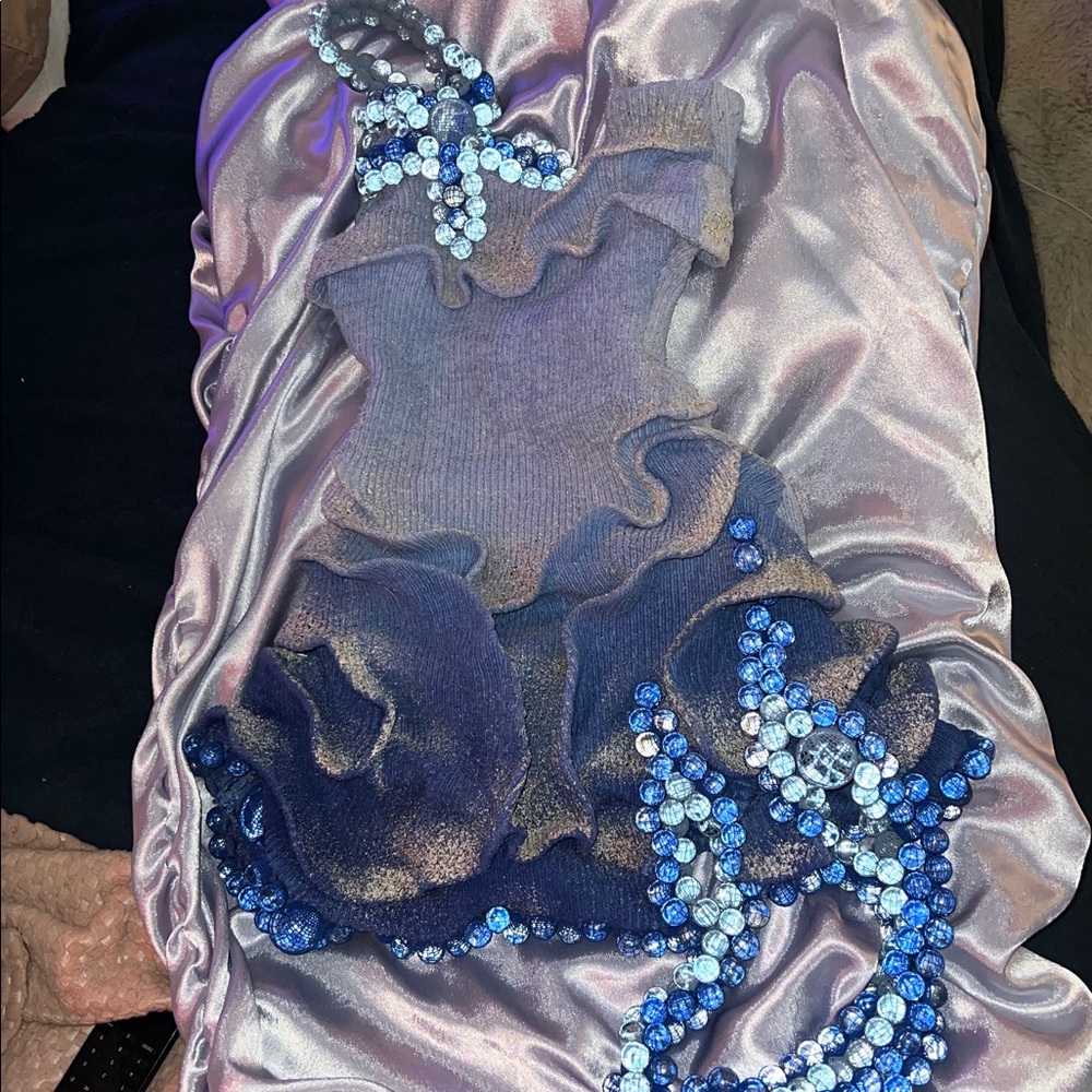 Elegant Party Custom Made Mermaid Blue Sand Beaded Dress 3lato - Picture 10 of 10